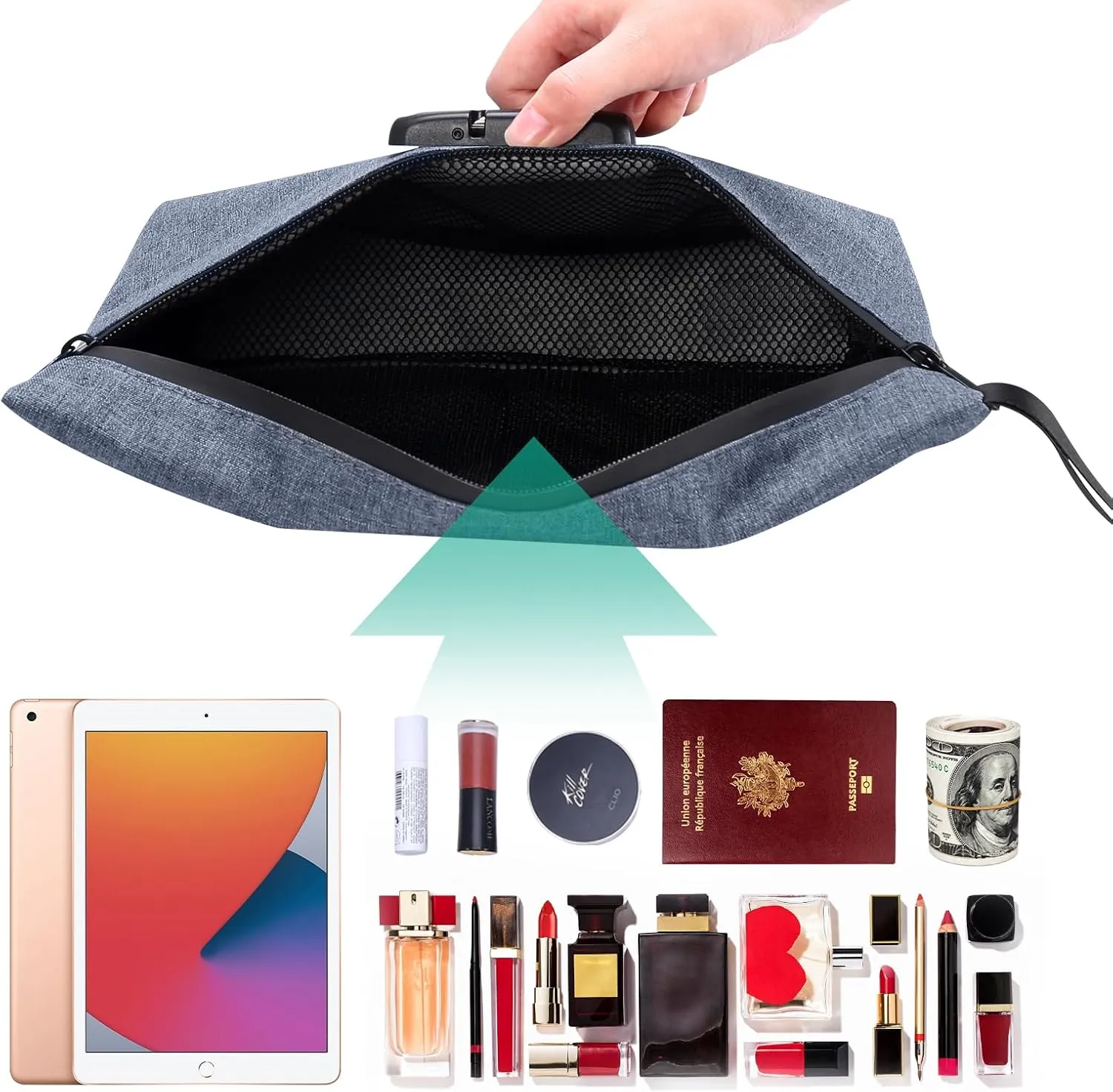 ORIA Money Bag with Lock, Cash Bag with Zipper, Waterproof Bank Deposit Bags, Portable Document Bag for Cash, Cellphone, Keys, Credit Cards, Dark Blue
