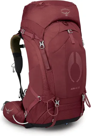 Osprey Aura AG 50L Women's Backpacking Backpack, Berry Sorbet Red, WM/L