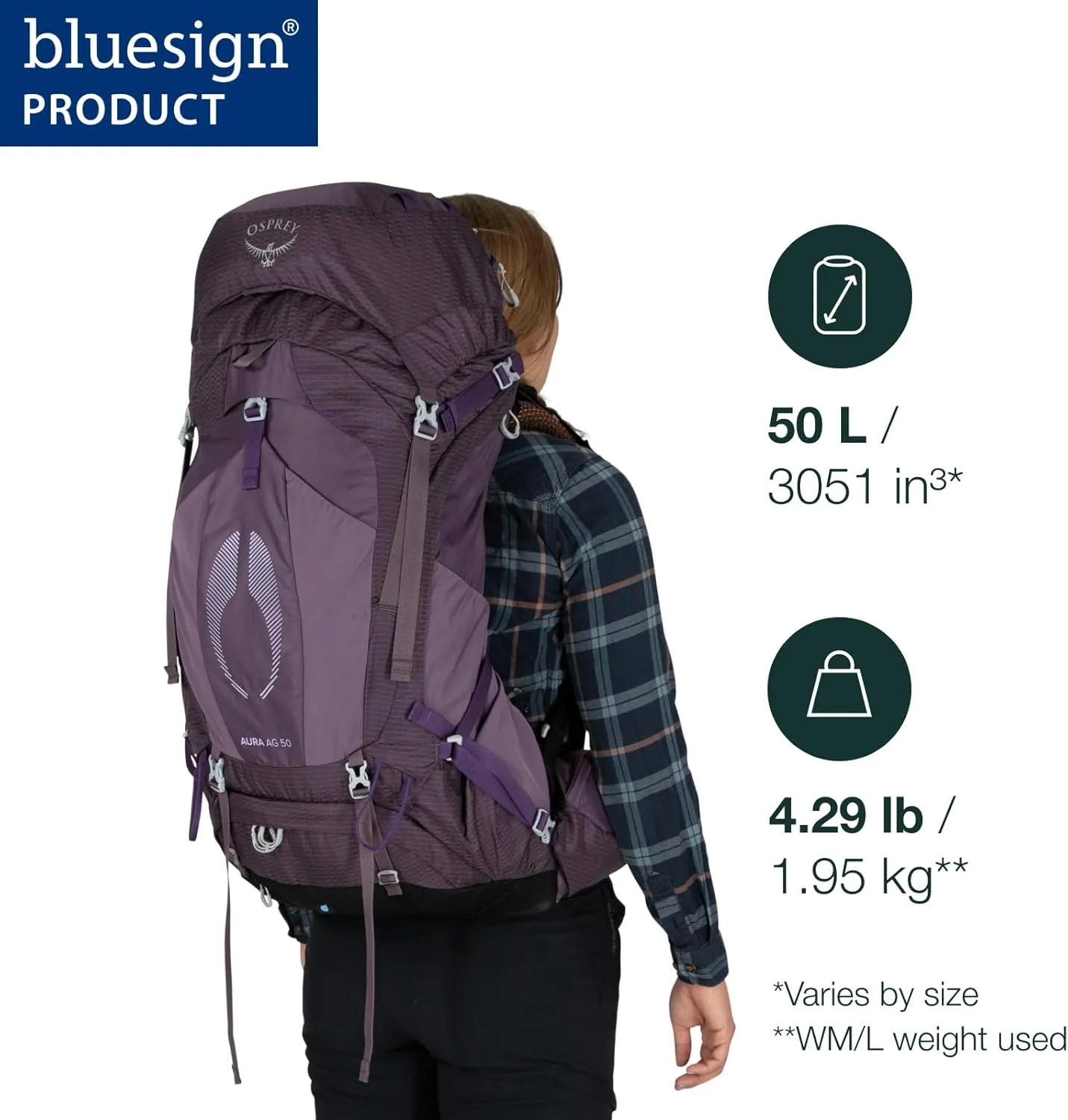 Osprey Aura AG 50L Women's Backpacking Backpack, Tungsten Grey, WXS/S