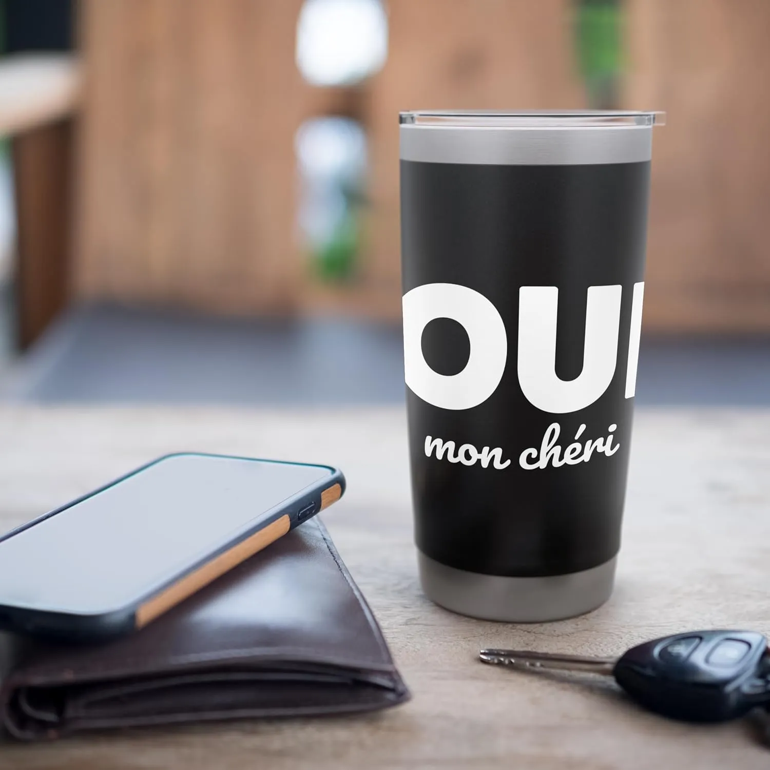 Oui Mon Cheri Cool French Expression Quotes Graphic Designs Stainless Steel Insulated Tumbler