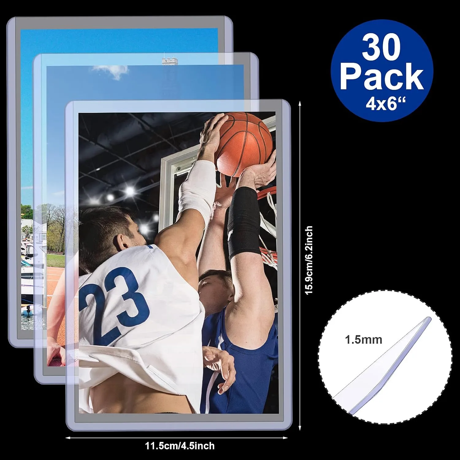 Outus 4 x 6 Inches Acrylic Photo Holder Rigid Plastic Baseball Card Pocket Protector Clear Acrylic Sleeve Sheet Protector for Sport Card & Photo(30 Pieces)