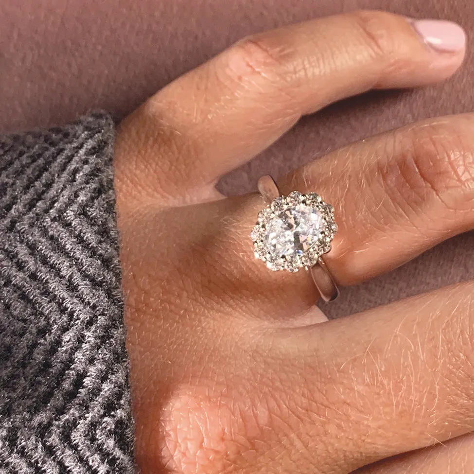 Oval Diamond Halo Engagement Ring Setting in White Gold