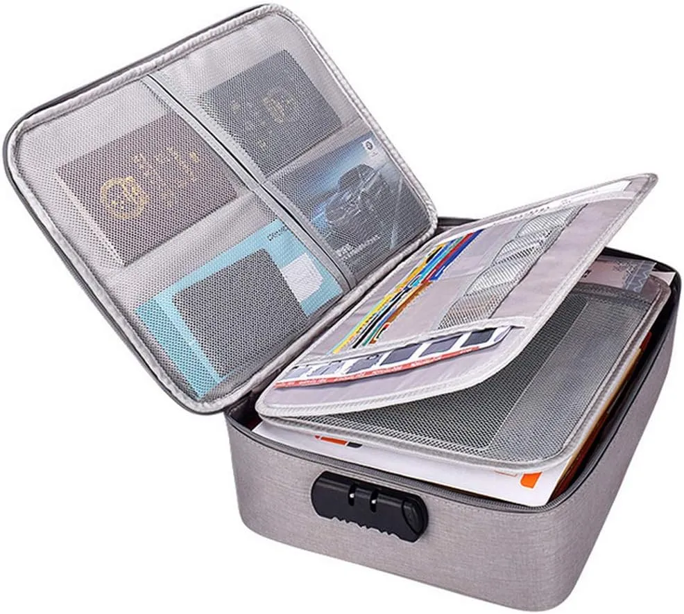 Oxford Document Organizer with Code Lock, Multi-Layer Storage Pouch Credential Bag, Portable Bag Without Vibration for MacBook,Passport,Package File Pocket with 2 Separators (Grey)