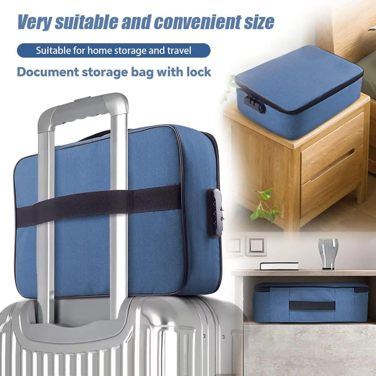 Oxford Document Organizer with Safe Code Lock,High-Capacity Storage Pouch Credential Bag Diploma Storage Important Document and File Pocket, Laptop,Passports,Bank Cards Valuables Travel Bag (Blue)