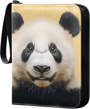 Panda Portrait Card Binder 4 Pocket Trading Card Album Fits 400 Sports/Game Cards, PU Cover 3 Ring Card Collection with 50 Removable Sleeves