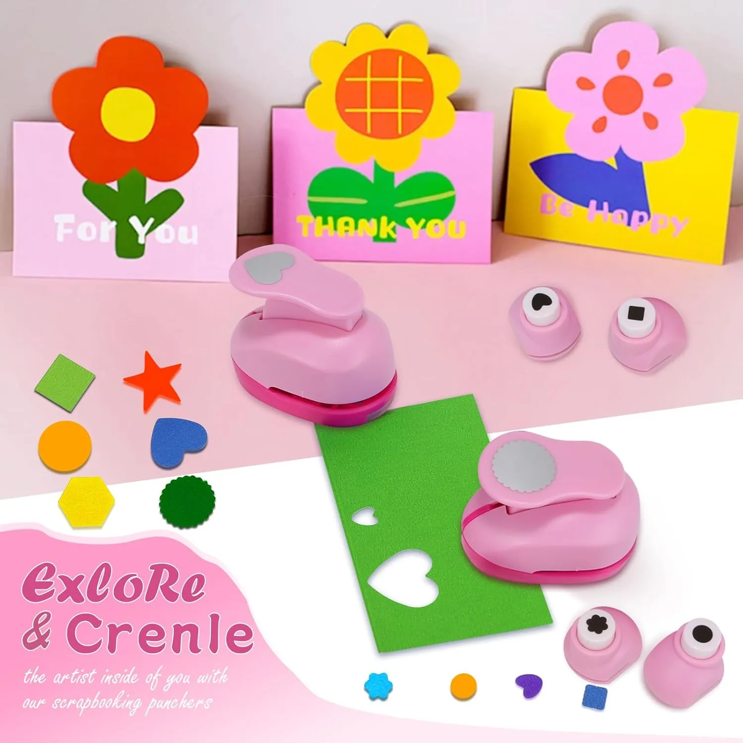 Paper Hole Punches for Crafting Scrapbook - 6 Pack 1 Inch & 4 Pack Small Paper Punches 10 Pack Scrapbook Punches (Circle, Star,Heart,Square,Wave Circle,Hexagon,Flower)