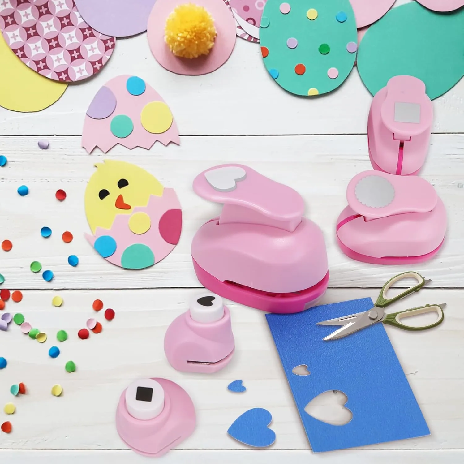 Paper Hole Punches for Crafting Scrapbook - 6 Pack 1 Inch & 4 Pack Small Paper Punches 10 Pack Scrapbook Punches (Circle, Star,Heart,Square,Wave Circle,Hexagon,Flower)