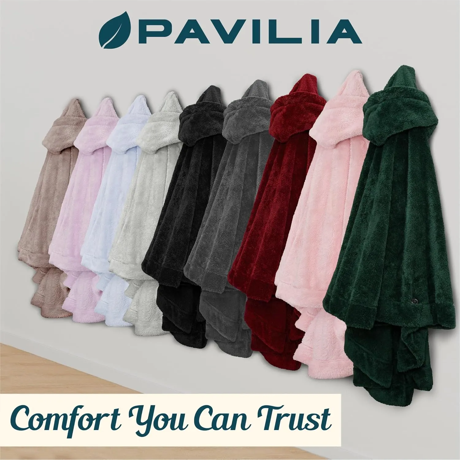 PAVILIA Angel Wrap Hooded Blanket Poncho, Wearable Blanket Throw Wrap Poncho for Women Adult, Cozy Fluffy Sherpa Fleece Shawl Cape with Hood pockets, Warm Gift for Mom Wife, Lavender Purple