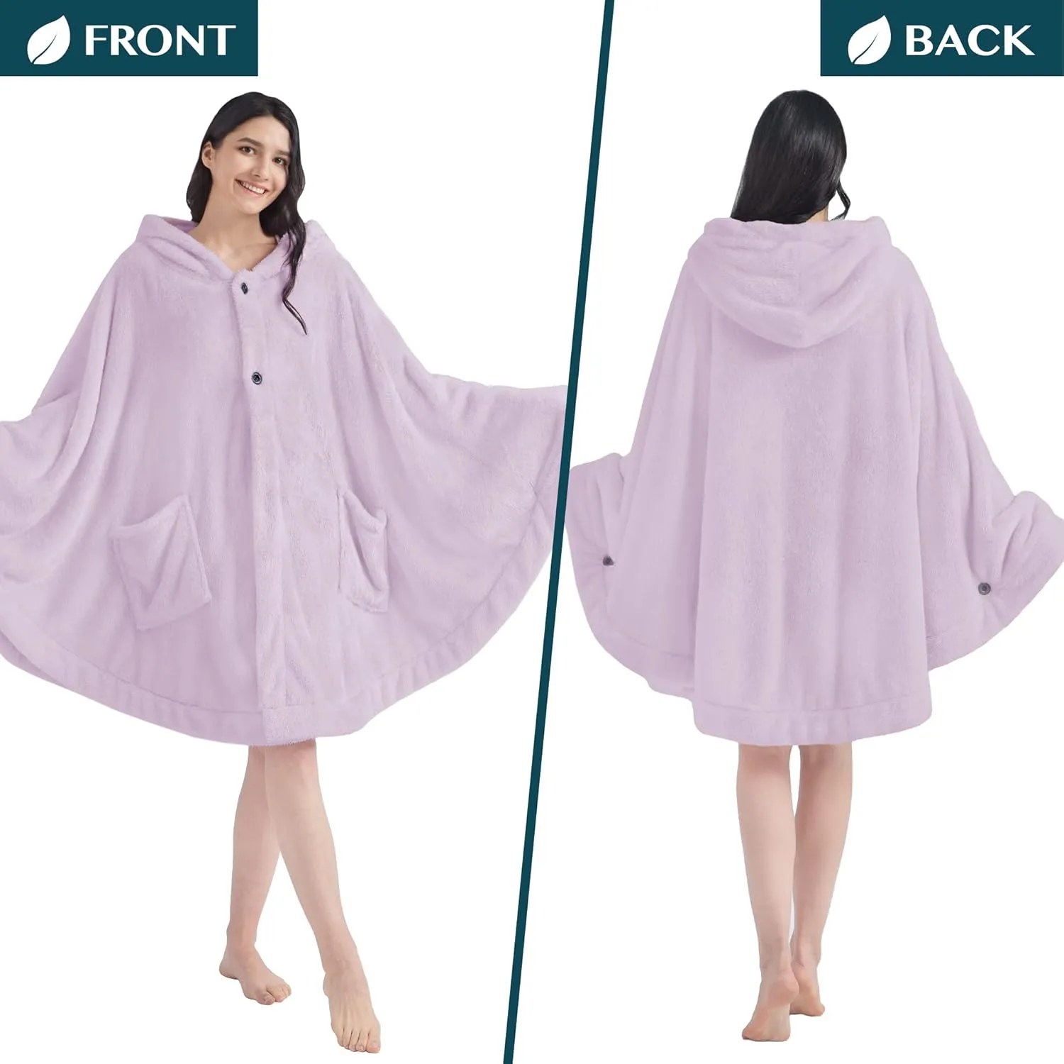 PAVILIA Angel Wrap Hooded Blanket Poncho, Wearable Blanket Throw Wrap Poncho for Women Adult, Cozy Fluffy Sherpa Fleece Shawl Cape with Hood pockets, Warm Gift for Mom Wife, Lavender Purple