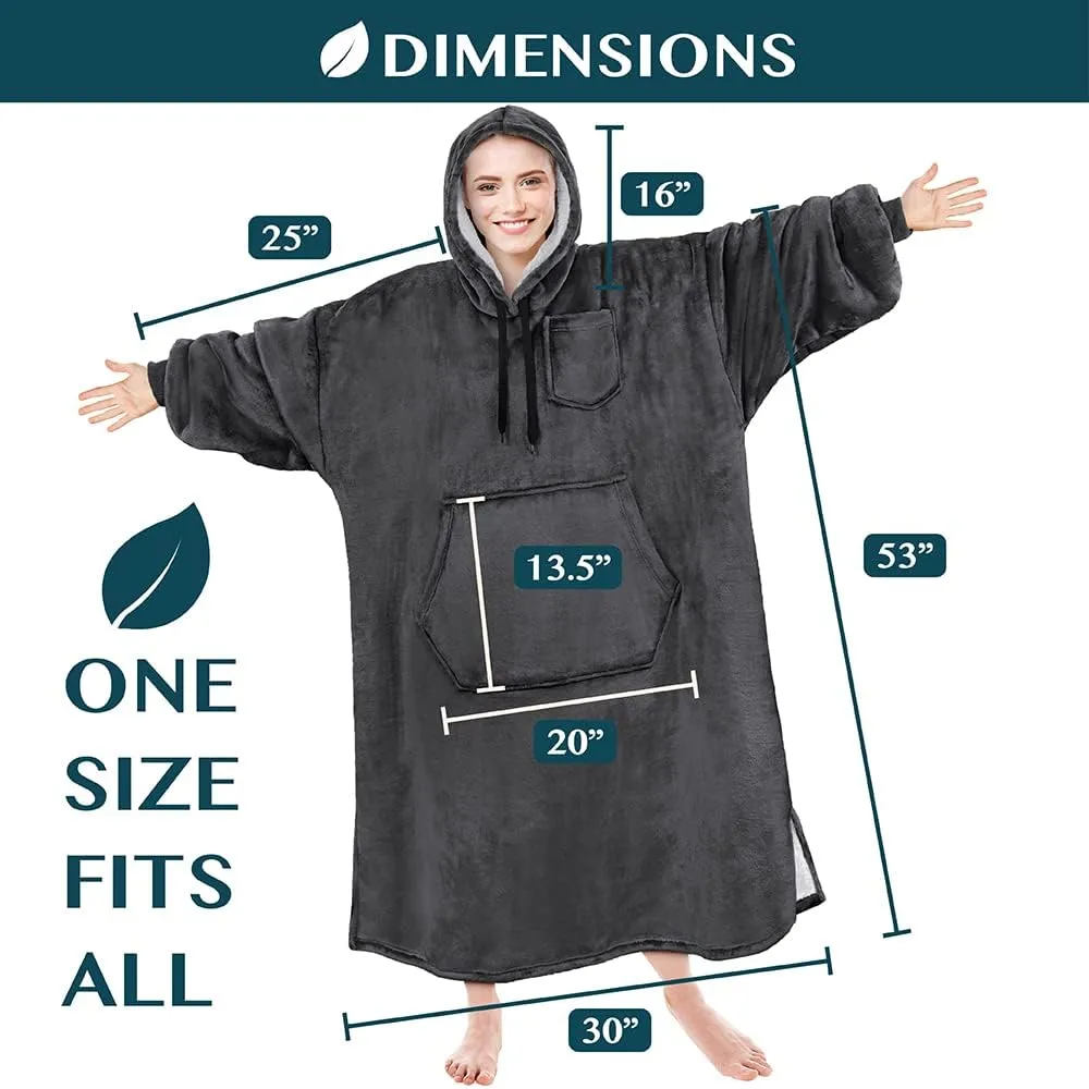 PAVILIA Blanket Hoodie for Women Grey, Sherpa Wearable Blanket Men, Cozy Oversized Sweatshirt Blanket, Warm Fleece Hooded Blanket Sweater with Sleeves and Giant Pocket, Adult Long, Gray