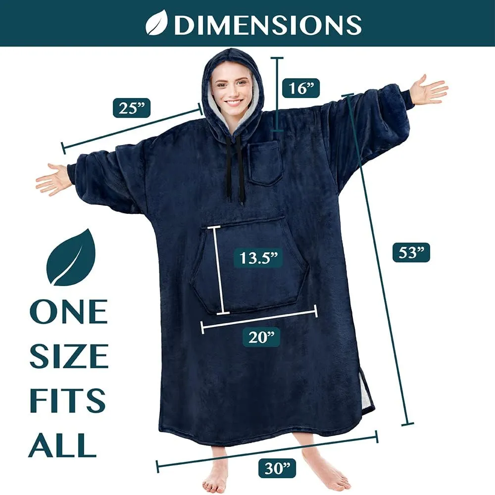 PAVILIA Blanket Hoodie for Women Navy, Sherpa Wearable Blanket Men, Cozy Oversized Sweatshirt Blanket, Warm Fleece Hooded Blanket Sweater with Sleeves and Giant Pocket, Adult Long, Navy Blue