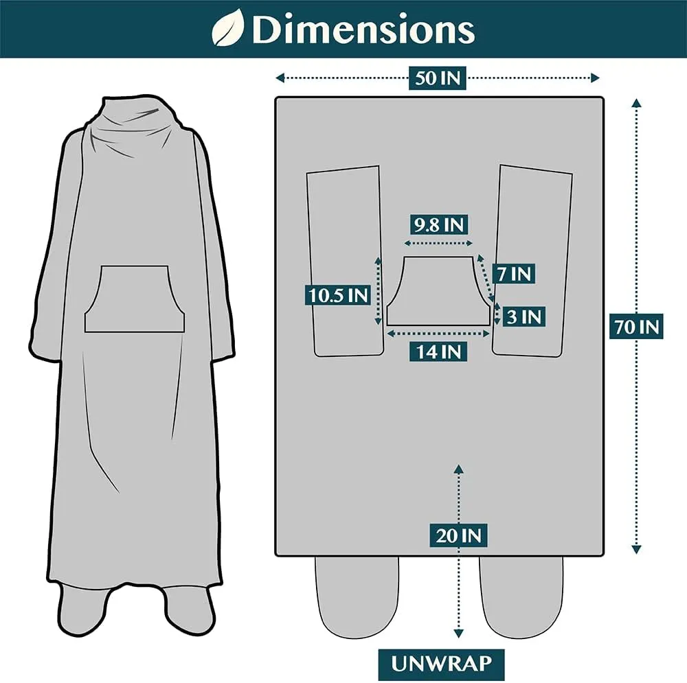 PAVILIA Fleece Blanket with Sleeves, Foot Pockets for Women Men Adults, Plush Wearable Blanket Throw Wrap, Warm Snuggle Blanket Robe, Cozy Gift Ideas Wife Mom, Dark Gray