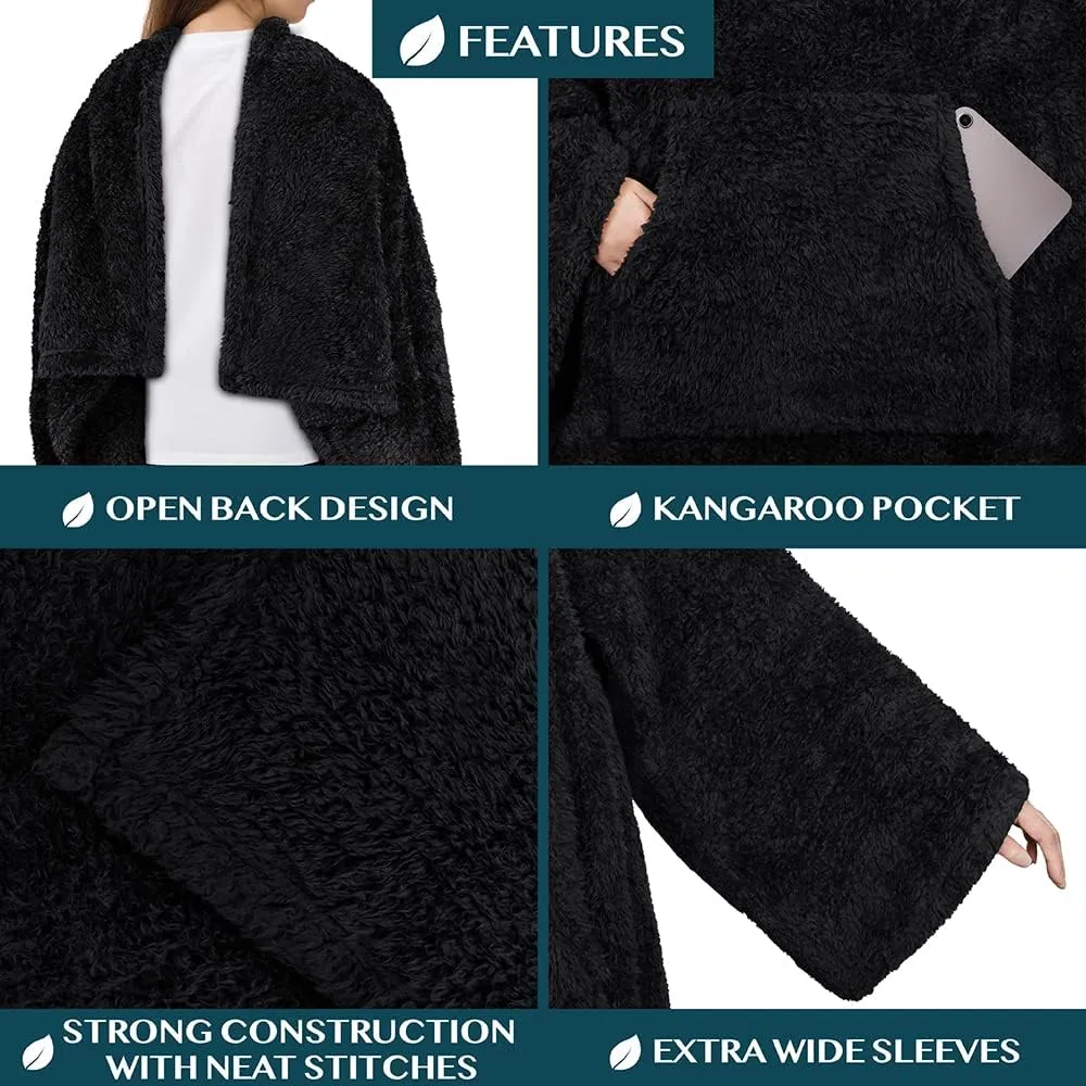 PAVILIA Fluffy Blanket with Sleeves for Women Men Adults, Wearable Blanket Plush Soft Fuzzy, Snuggle Pocket Sleeved TV Throw, Sherpa Fleece Warm Cozy Shaggy Gifts Ideas for Mom Wife