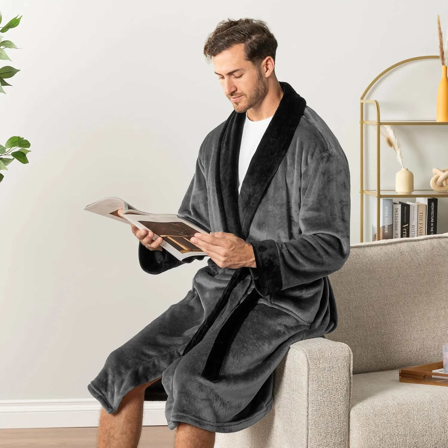 PAVILIA Mens Robe, Soft Robe for Men, Fleece Warm Long Bathrobe for Bath Shower Spa