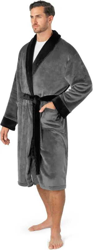 PAVILIA Mens Robe, Soft Robe for Men, Fleece Warm Long Bathrobe for Bath Shower Spa