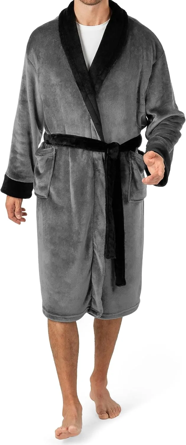 PAVILIA Mens Robe, Soft Robe for Men, Fleece Warm Long Bathrobe for Bath Shower Spa