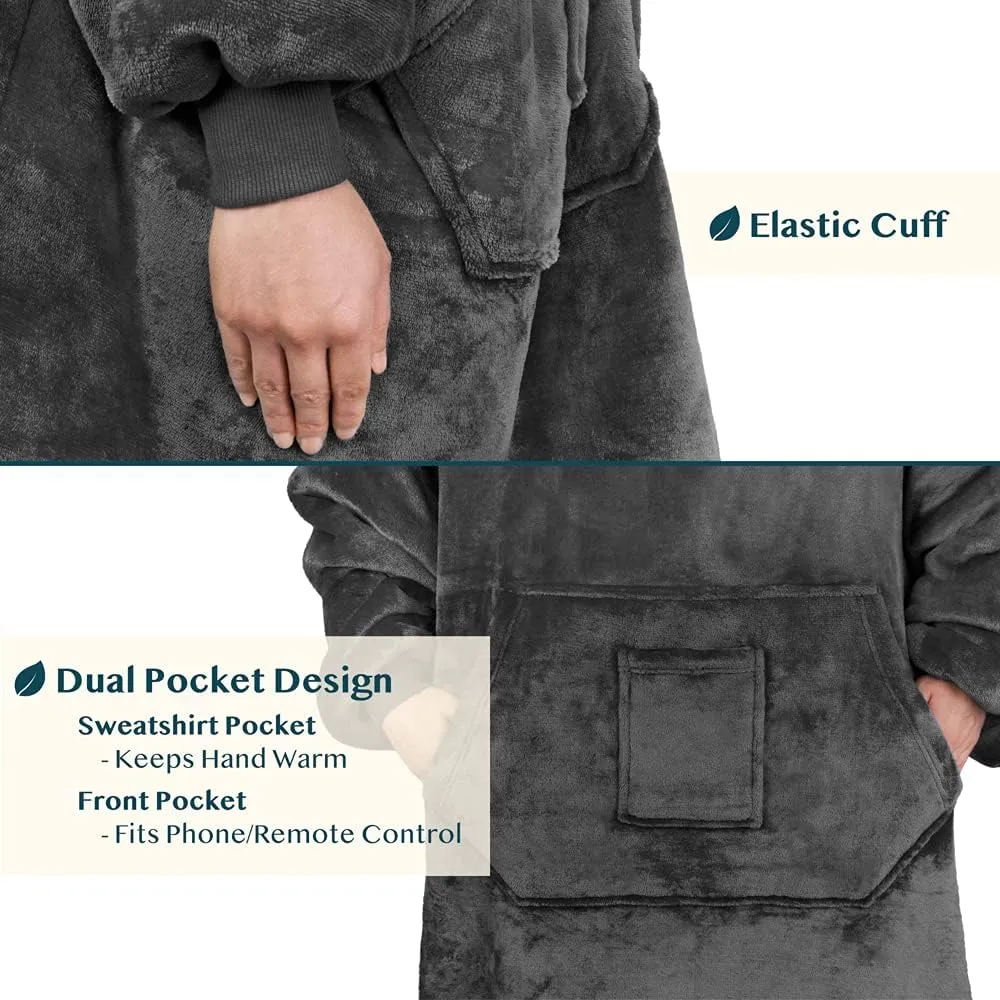 PAVILIA Wearable Blanket Hoodie for Women Men, Oversized Hoodie Sweatshirt Blanket, Hooded Sweater Blanket Neck Warmer, Fleece Soft Hug Sleep Pod Adult, Cozy Warm Plush Gift Ideas for Mom Wife, Gray