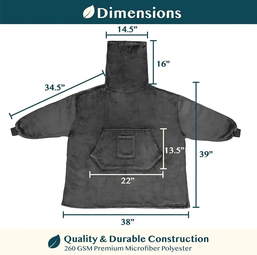 PAVILIA Wearable Blanket Hoodie for Women Men, Oversized Hoodie Sweatshirt Blanket, Hooded Sweater Blanket Neck Warmer, Fleece Soft Hug Sleep Pod Adult, Cozy Warm Plush Gift Ideas for Mom Wife, Gray