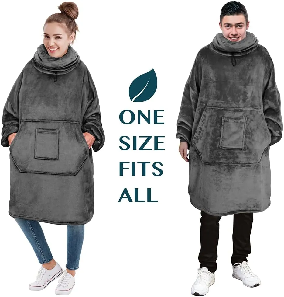 PAVILIA Wearable Blanket Hoodie for Women Men, Oversized Hoodie Sweatshirt Blanket, Hooded Sweater Blanket Neck Warmer, Fleece Soft Hug Sleep Pod Adult, Cozy Warm Plush Gift Ideas for Mom Wife, Gray