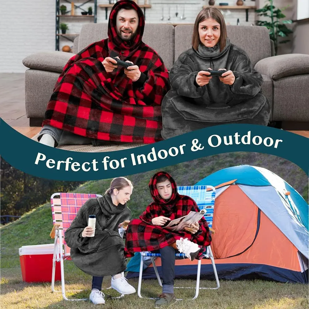 PAVILIA Wearable Blanket Hoodie for Women Men, Oversized Hoodie Sweatshirt Blanket, Hooded Sweater Blanket Neck Warmer, Fleece Soft Hug Sleep Pod Adult, Cozy Warm Plush Gift Ideas for Mom Wife, Gray