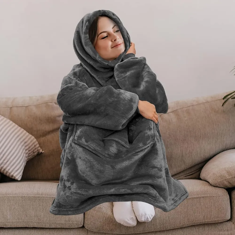 PAVILIA Wearable Blanket Hoodie for Women Men, Oversized Hoodie Sweatshirt Blanket, Hooded Sweater Blanket Neck Warmer, Fleece Soft Hug Sleep Pod Adult, Cozy Warm Plush Gift Ideas for Mom Wife, Gray