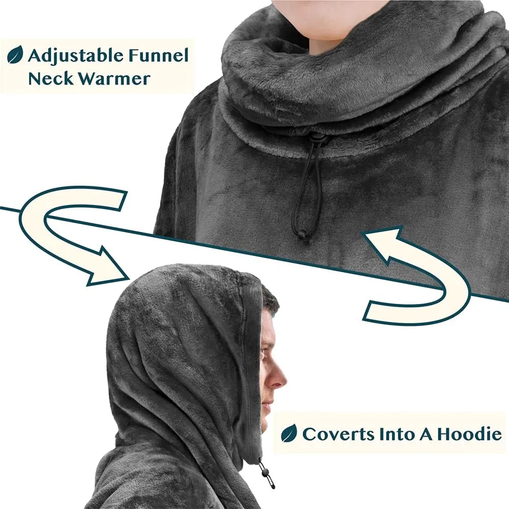 PAVILIA Wearable Blanket Hoodie for Women Men, Oversized Hoodie Sweatshirt Blanket, Hooded Sweater Blanket Neck Warmer, Fleece Soft Hug Sleep Pod Adult, Cozy Warm Plush Gift Ideas for Mom Wife, Gray