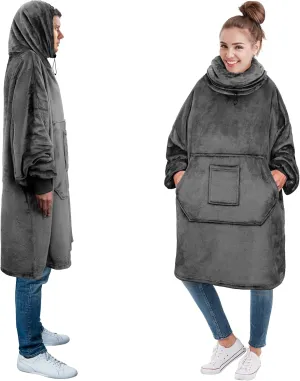 PAVILIA Wearable Blanket Hoodie for Women Men, Oversized Hoodie Sweatshirt Blanket, Hooded Sweater Blanket Neck Warmer, Fleece Soft Hug Sleep Pod Adult, Cozy Warm Plush Gift Ideas for Mom Wife, Gray