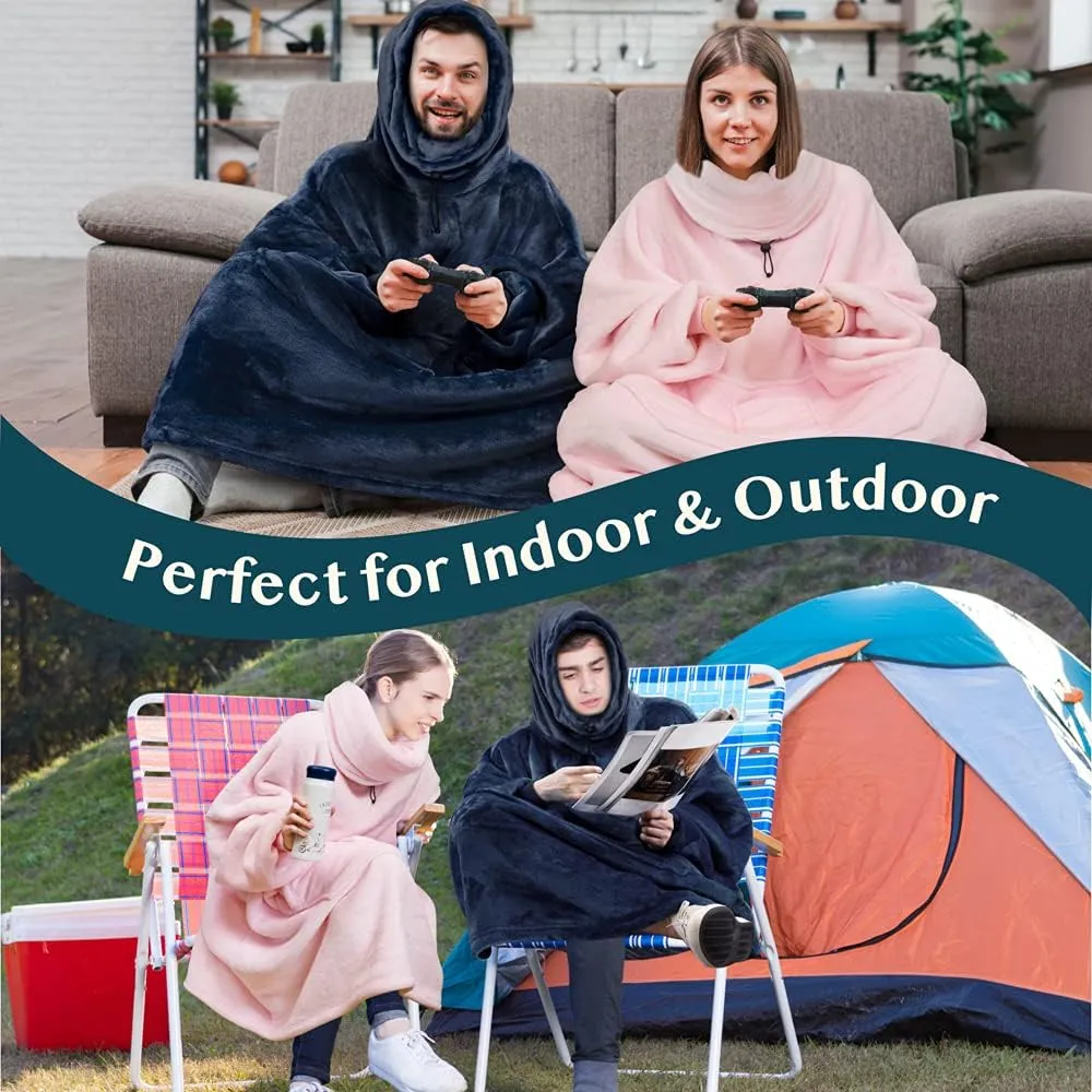 PAVILIA Wearable Blanket Hoodie for Women Men, Oversized Hoodie Sweatshirt Blanket, Hooded Sweater Blanket Neck Warmer, Fleece Soft Hug Sleep Pod Adult, Cozy Warm Plush Gift Ideas for Mom Wife, Pink