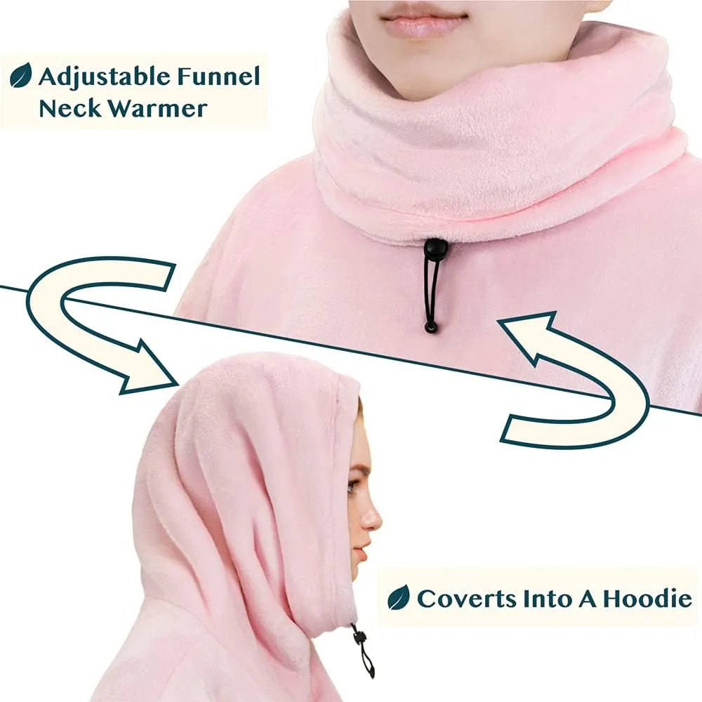 PAVILIA Wearable Blanket Hoodie for Women Men, Oversized Hoodie Sweatshirt Blanket, Hooded Sweater Blanket Neck Warmer, Fleece Soft Hug Sleep Pod Adult, Cozy Warm Plush Gift Ideas for Mom Wife, Pink