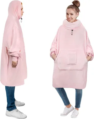 PAVILIA Wearable Blanket Hoodie for Women Men, Oversized Hoodie Sweatshirt Blanket, Hooded Sweater Blanket Neck Warmer, Fleece Soft Hug Sleep Pod Adult, Cozy Warm Plush Gift Ideas for Mom Wife, Pink