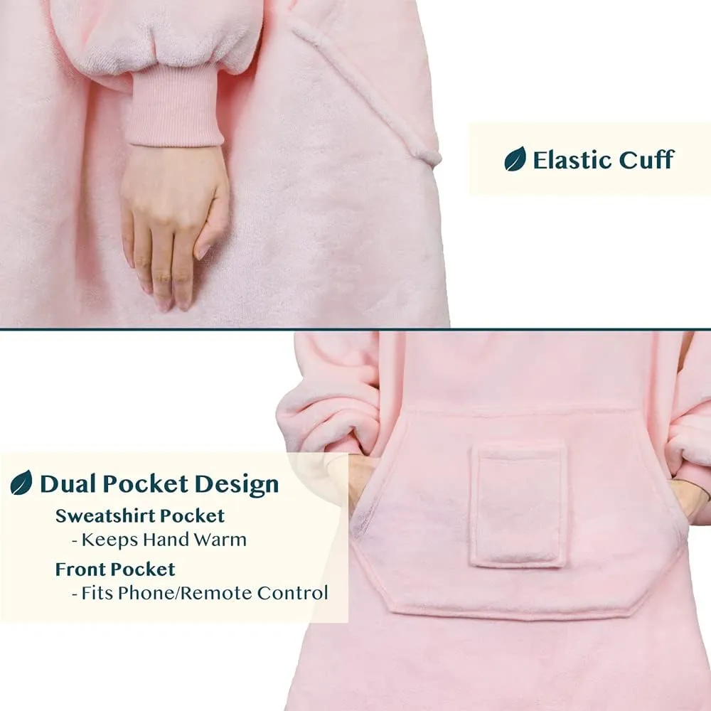 PAVILIA Wearable Blanket Hoodie for Women Men, Oversized Hoodie Sweatshirt Blanket, Hooded Sweater Blanket Neck Warmer, Fleece Soft Hug Sleep Pod Adult, Cozy Warm Plush Gift Ideas for Mom Wife, Pink