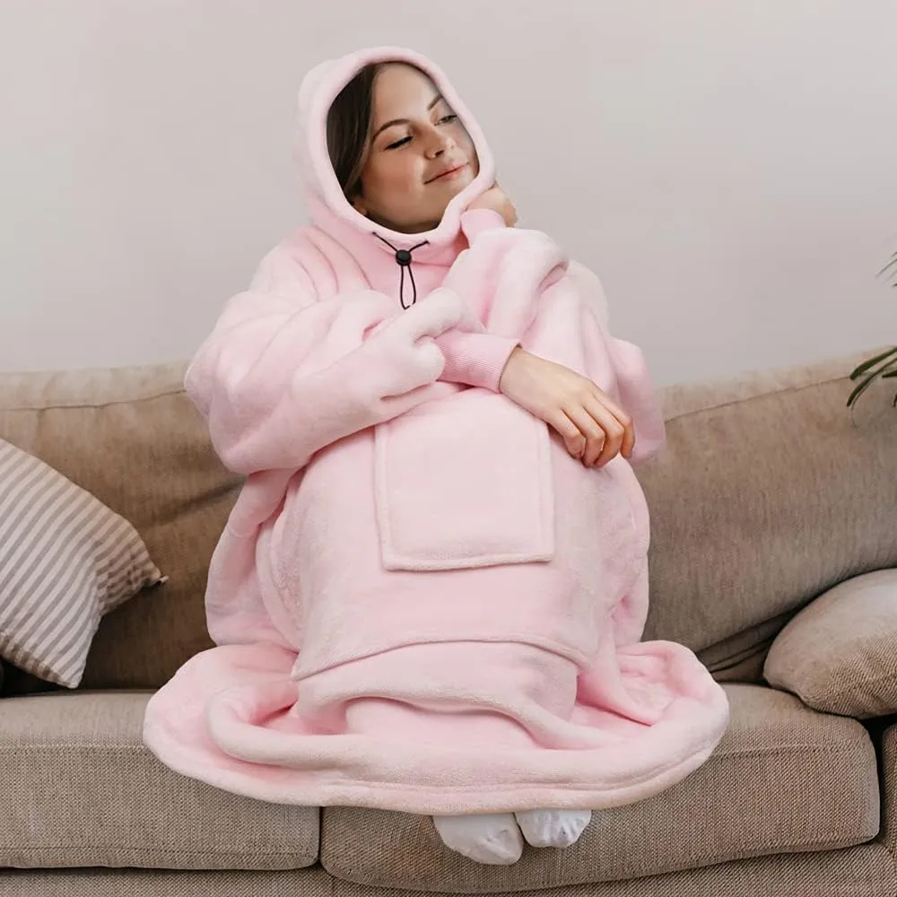 PAVILIA Wearable Blanket Hoodie for Women Men, Oversized Hoodie Sweatshirt Blanket, Hooded Sweater Blanket Neck Warmer, Fleece Soft Hug Sleep Pod Adult, Cozy Warm Plush Gift Ideas for Mom Wife, Pink