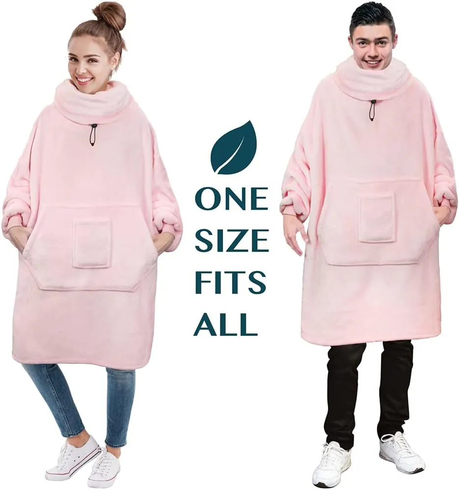 PAVILIA Wearable Blanket Hoodie for Women Men, Oversized Hoodie Sweatshirt Blanket, Hooded Sweater Blanket Neck Warmer, Fleece Soft Hug Sleep Pod Adult, Cozy Warm Plush Gift Ideas for Mom Wife, Pink