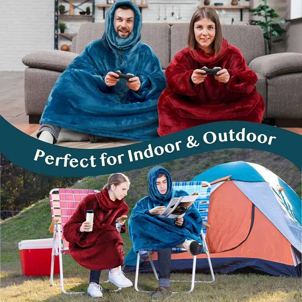 PAVILIA Wearable Blanket Hoodie for Women Men, Oversized Hoodie Sweatshirt Blanket, Hooded Sweater Blanket Neck Warmer, Fleece Soft Hug Sleep Pod Adult, Cozy Warm Plush Gift Ideas for Mom Wife, Red