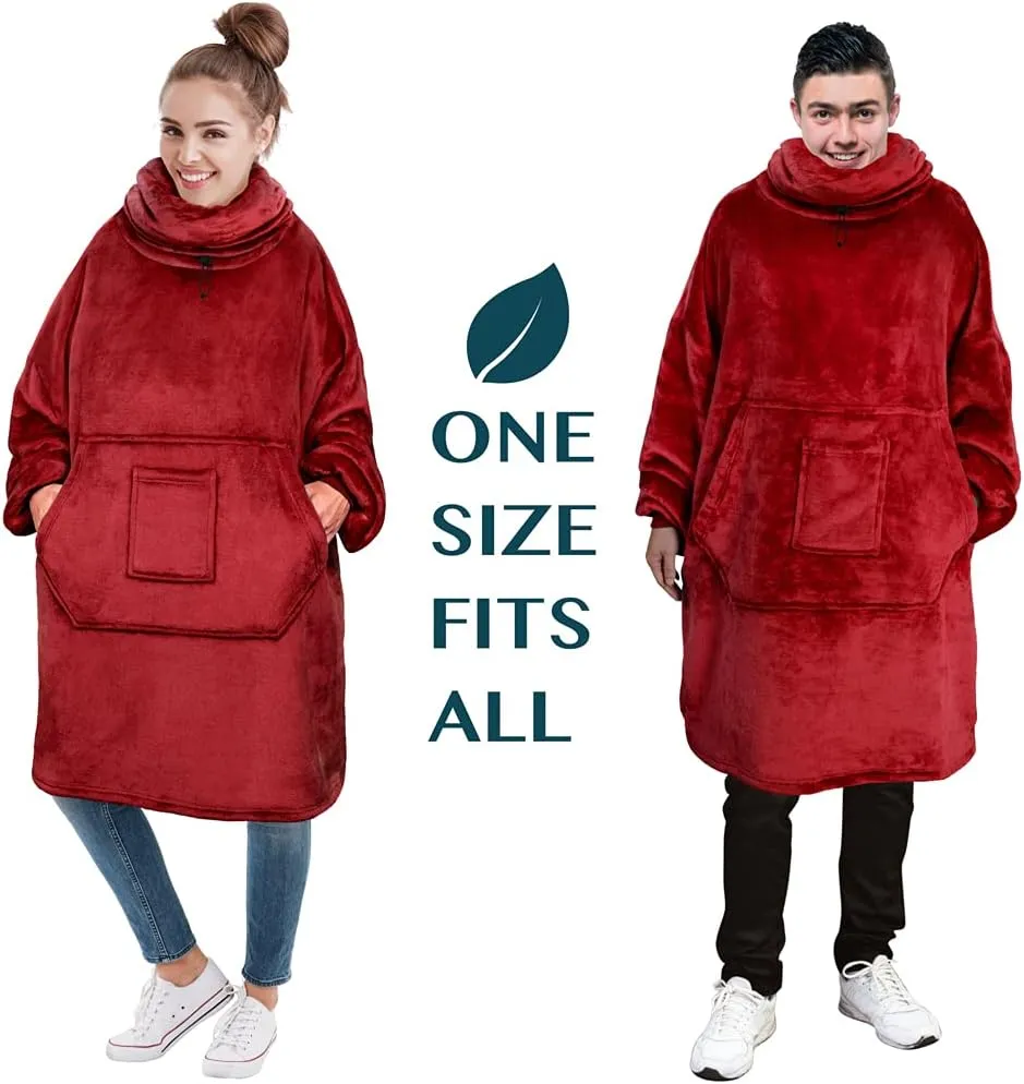 PAVILIA Wearable Blanket Hoodie for Women Men, Oversized Hoodie Sweatshirt Blanket, Hooded Sweater Blanket Neck Warmer, Fleece Soft Hug Sleep Pod Adult, Cozy Warm Plush Gift Ideas for Mom Wife, Red