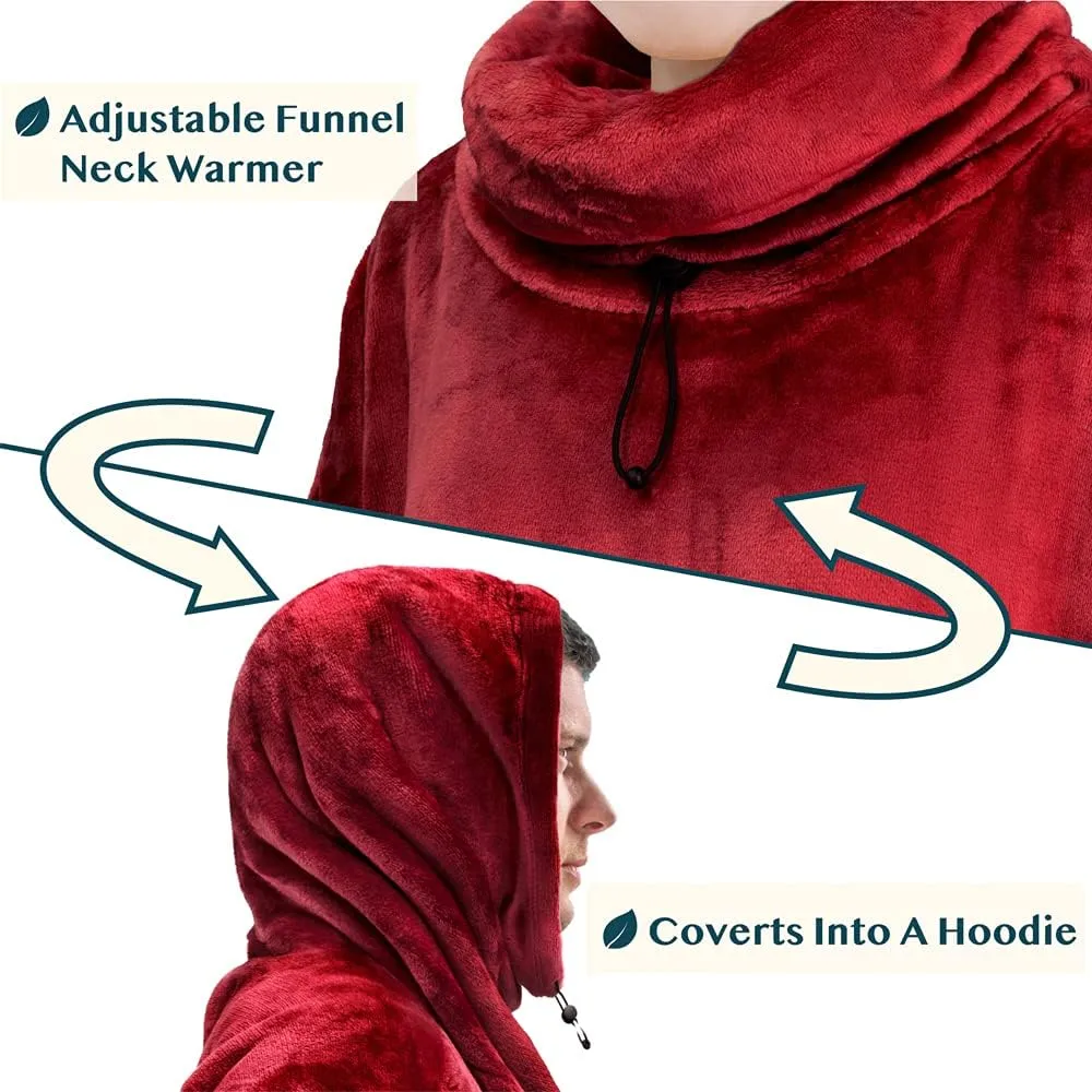 PAVILIA Wearable Blanket Hoodie for Women Men, Oversized Hoodie Sweatshirt Blanket, Hooded Sweater Blanket Neck Warmer, Fleece Soft Hug Sleep Pod Adult, Cozy Warm Plush Gift Ideas for Mom Wife, Red