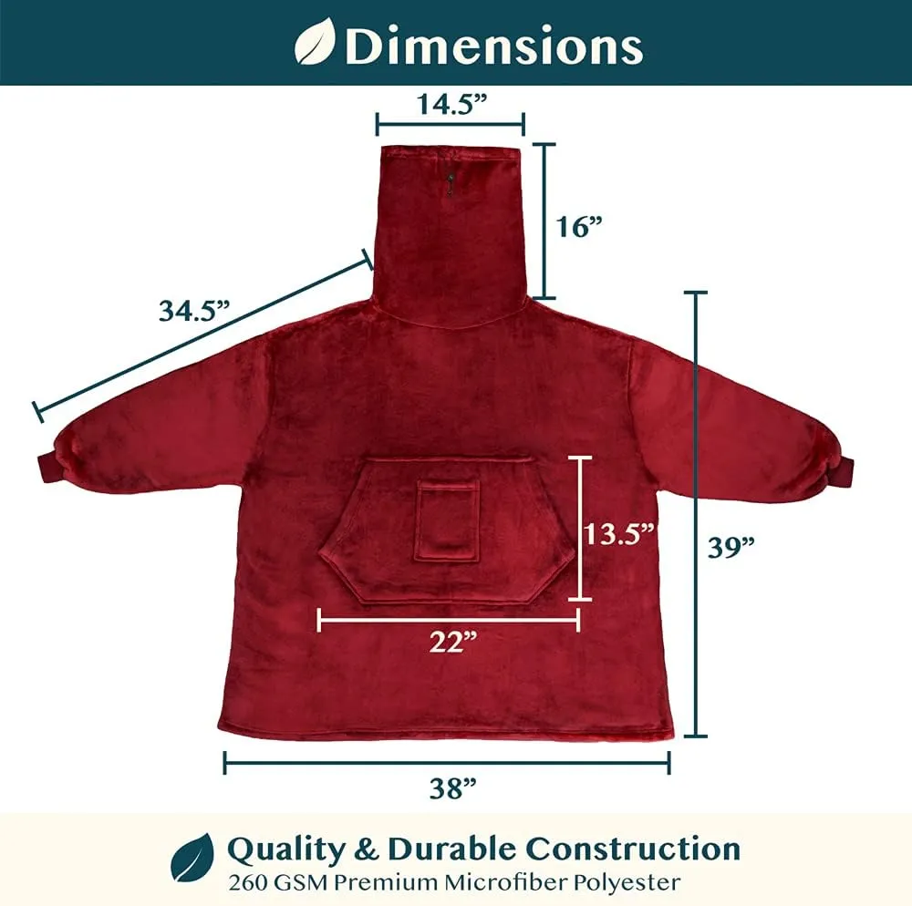 PAVILIA Wearable Blanket Hoodie for Women Men, Oversized Hoodie Sweatshirt Blanket, Hooded Sweater Blanket Neck Warmer, Fleece Soft Hug Sleep Pod Adult, Cozy Warm Plush Gift Ideas for Mom Wife, Red