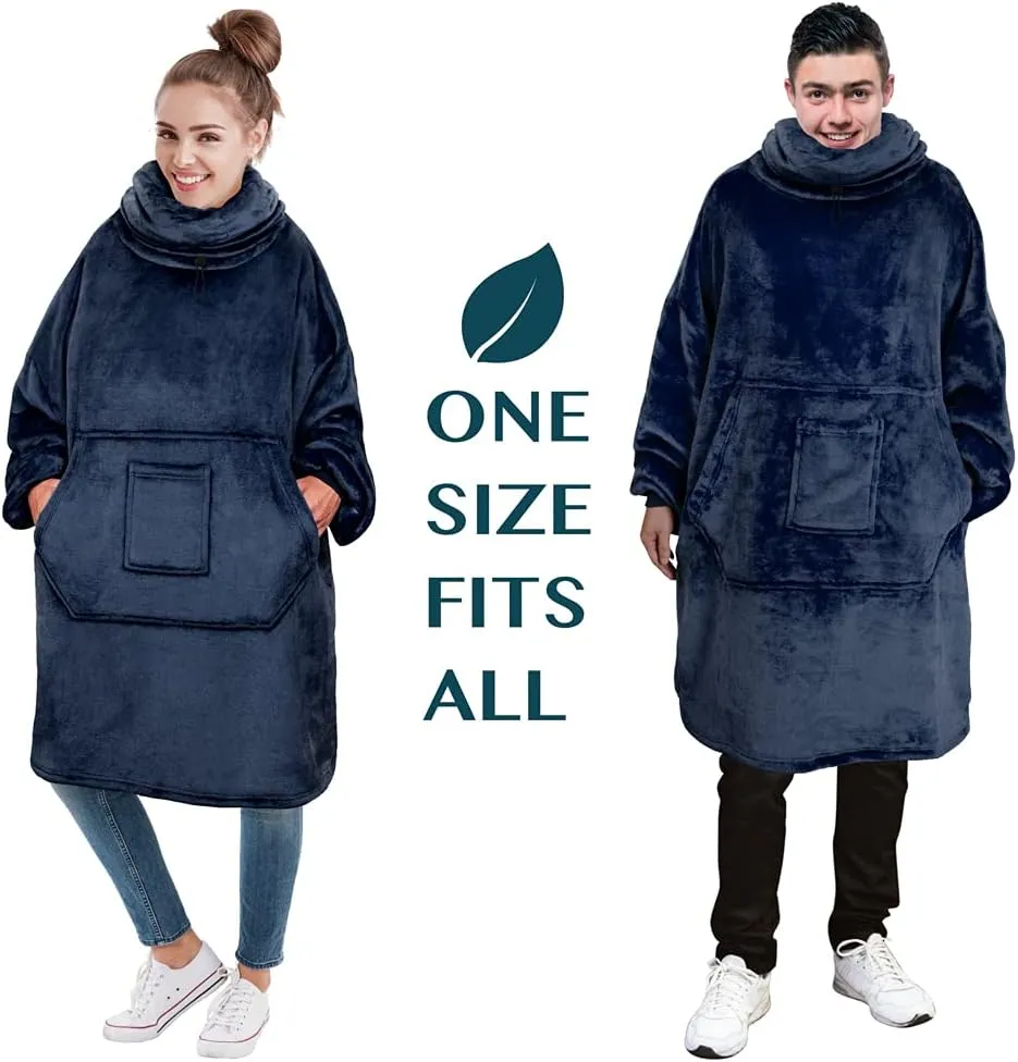 PAVILIA Wearable Blanket Hoodie for Women Men, Oversized Hoodie Sweatshirt Blanket, Hooded Sweater Blanket Neck Warmer, Fleece Soft Hug Sleep Pod Adult, Cozy Warm Plush Gift Ideas Mom Wife, Navy Blue