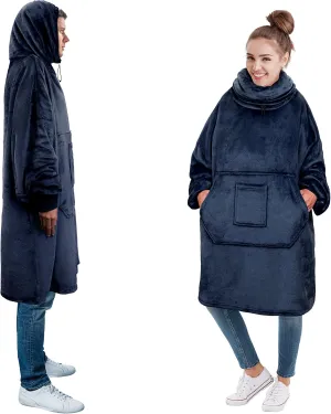 PAVILIA Wearable Blanket Hoodie for Women Men, Oversized Hoodie Sweatshirt Blanket, Hooded Sweater Blanket Neck Warmer, Fleece Soft Hug Sleep Pod Adult, Cozy Warm Plush Gift Ideas Mom Wife, Navy Blue