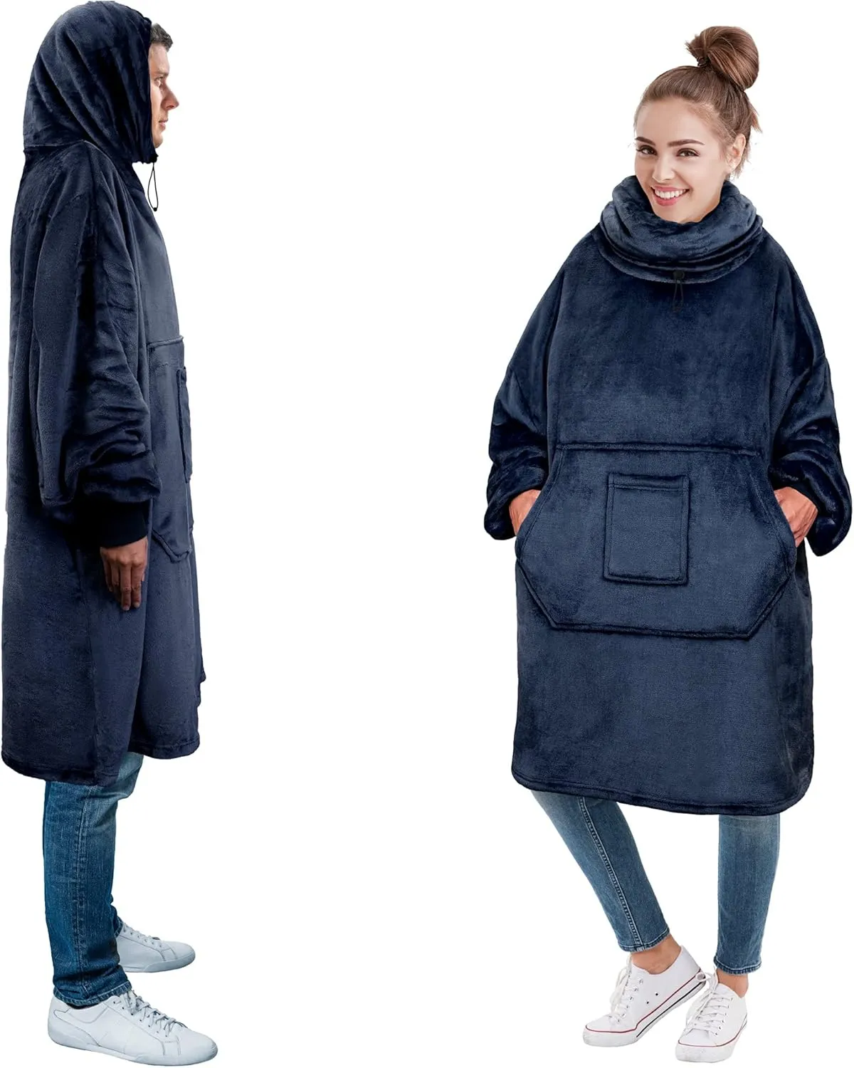 PAVILIA Wearable Blanket Hoodie for Women Men, Oversized Hoodie Sweatshirt Blanket, Hooded Sweater Blanket Neck Warmer, Fleece Soft Hug Sleep Pod Adult, Cozy Warm Plush Gift Ideas Mom Wife, Navy Blue