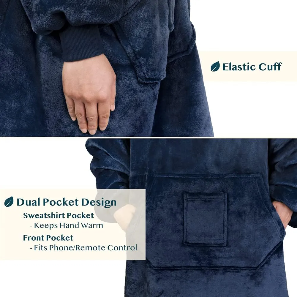 PAVILIA Wearable Blanket Hoodie for Women Men, Oversized Hoodie Sweatshirt Blanket, Hooded Sweater Blanket Neck Warmer, Fleece Soft Hug Sleep Pod Adult, Cozy Warm Plush Gift Ideas Mom Wife, Navy Blue
