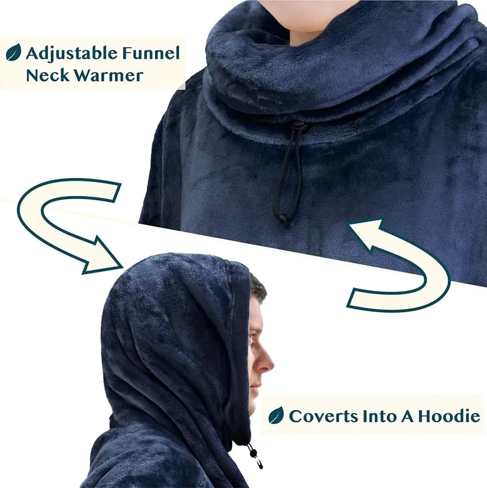 PAVILIA Wearable Blanket Hoodie for Women Men, Oversized Hoodie Sweatshirt Blanket, Hooded Sweater Blanket Neck Warmer, Fleece Soft Hug Sleep Pod Adult, Cozy Warm Plush Gift Ideas Mom Wife, Navy Blue