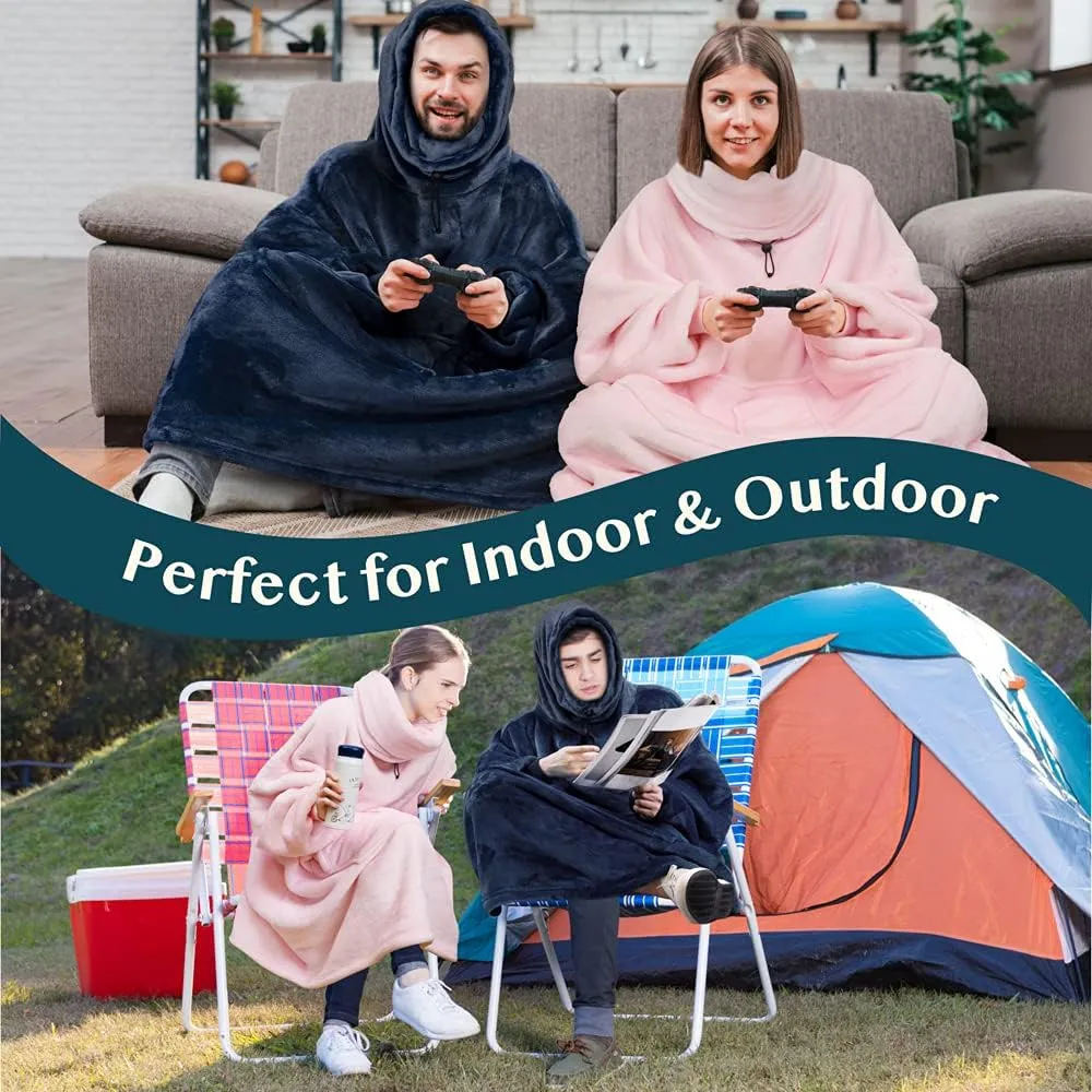 PAVILIA Wearable Blanket Hoodie for Women Men, Oversized Hoodie Sweatshirt Blanket, Hooded Sweater Blanket Neck Warmer, Fleece Soft Hug Sleep Pod Adult, Cozy Warm Plush Gift Ideas Mom Wife, Navy Blue