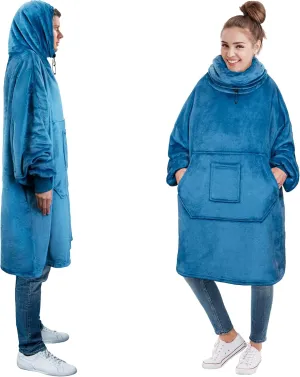 PAVILIA Wearable Blanket Hoodie for Women Men, Oversized Hoodie Sweatshirt Blanket, Hooded Sweater Blanket Neck Warmer, Fleece Soft Hug Sleep Pod Adult, Cozy Warm Plush Gift Ideas Mom Wife, Teal Blue