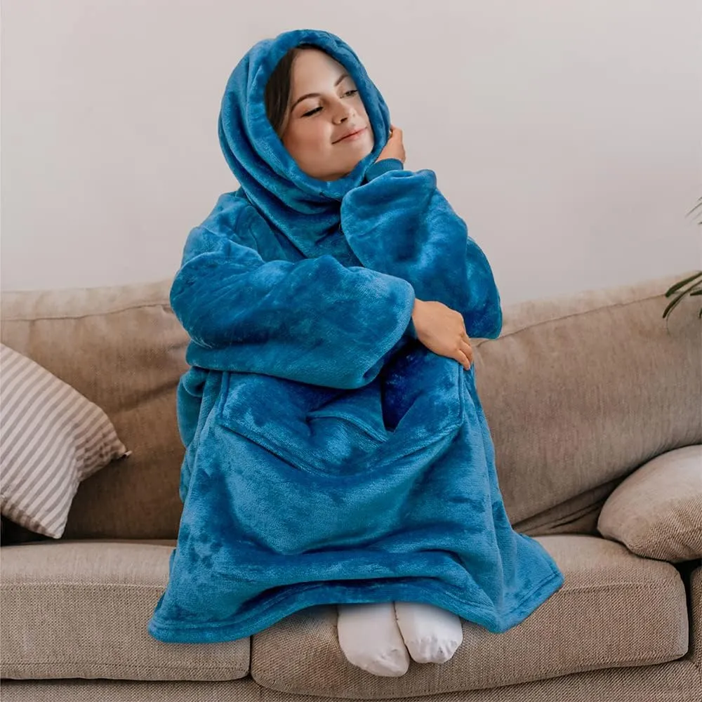PAVILIA Wearable Blanket Hoodie for Women Men, Oversized Hoodie Sweatshirt Blanket, Hooded Sweater Blanket Neck Warmer, Fleece Soft Hug Sleep Pod Adult, Cozy Warm Plush Gift Ideas Mom Wife, Teal Blue