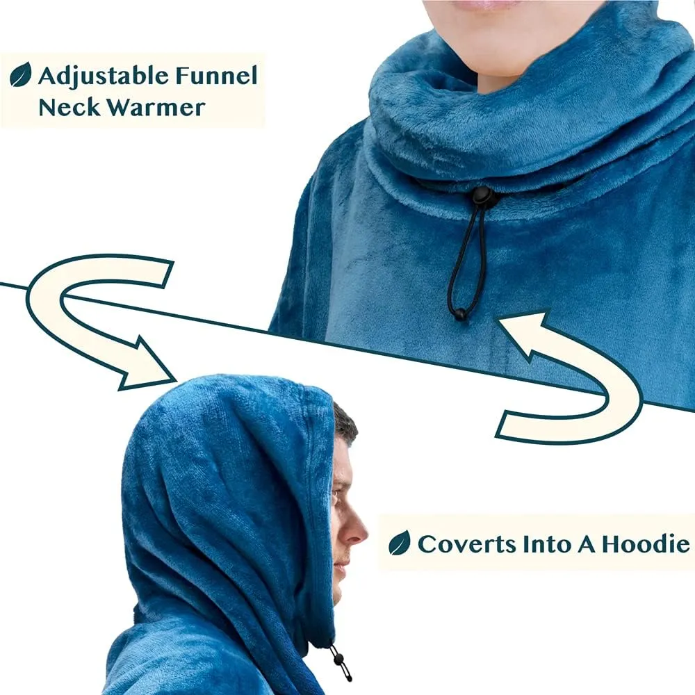 PAVILIA Wearable Blanket Hoodie for Women Men, Oversized Hoodie Sweatshirt Blanket, Hooded Sweater Blanket Neck Warmer, Fleece Soft Hug Sleep Pod Adult, Cozy Warm Plush Gift Ideas Mom Wife, Teal Blue