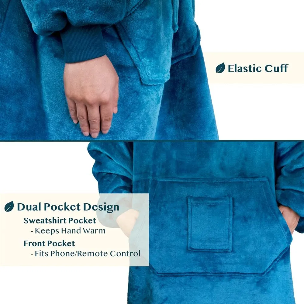 PAVILIA Wearable Blanket Hoodie for Women Men, Oversized Hoodie Sweatshirt Blanket, Hooded Sweater Blanket Neck Warmer, Fleece Soft Hug Sleep Pod Adult, Cozy Warm Plush Gift Ideas Mom Wife, Teal Blue