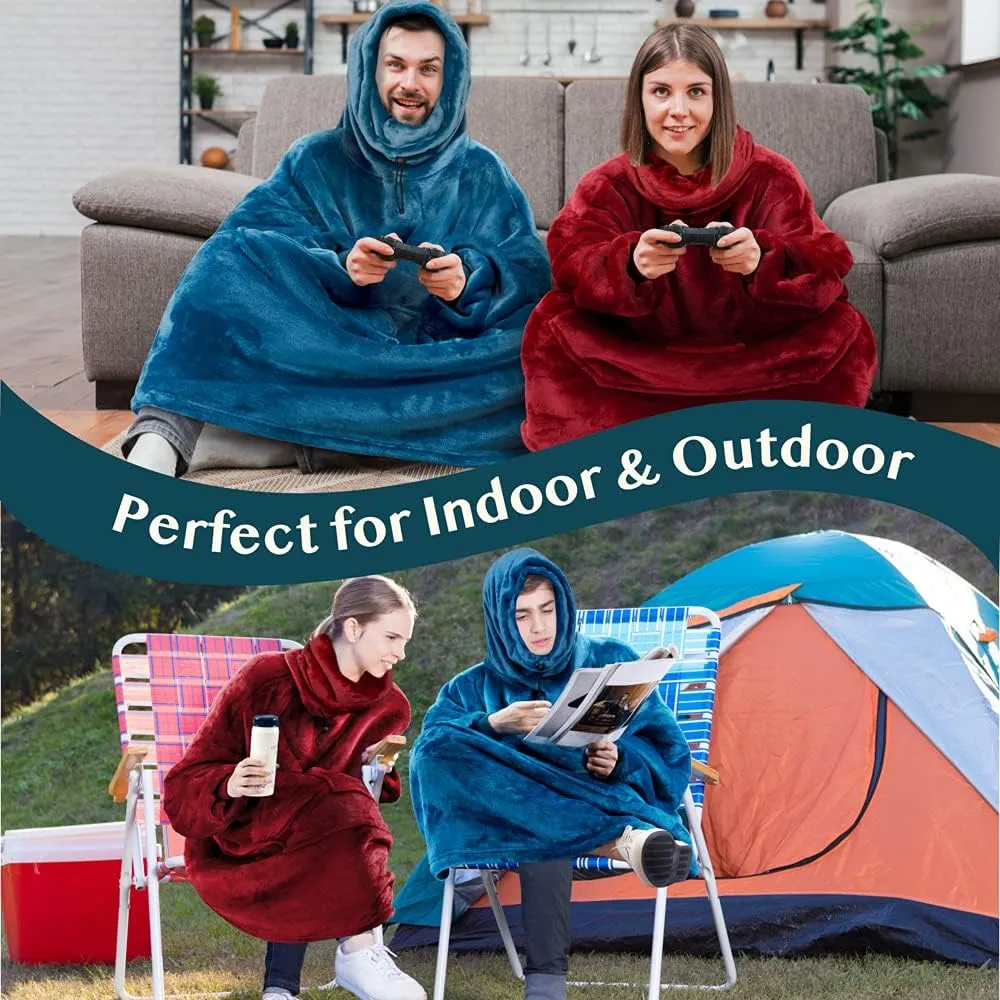 PAVILIA Wearable Blanket Hoodie for Women Men, Oversized Hoodie Sweatshirt Blanket, Hooded Sweater Blanket Neck Warmer, Fleece Soft Hug Sleep Pod Adult, Cozy Warm Plush Gift Ideas Mom Wife, Teal Blue