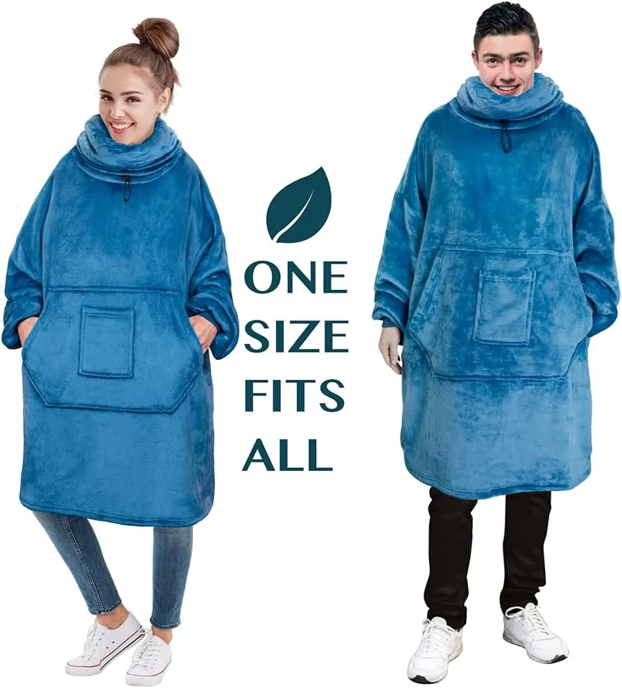 PAVILIA Wearable Blanket Hoodie for Women Men, Oversized Hoodie Sweatshirt Blanket, Hooded Sweater Blanket Neck Warmer, Fleece Soft Hug Sleep Pod Adult, Cozy Warm Plush Gift Ideas Mom Wife, Teal Blue