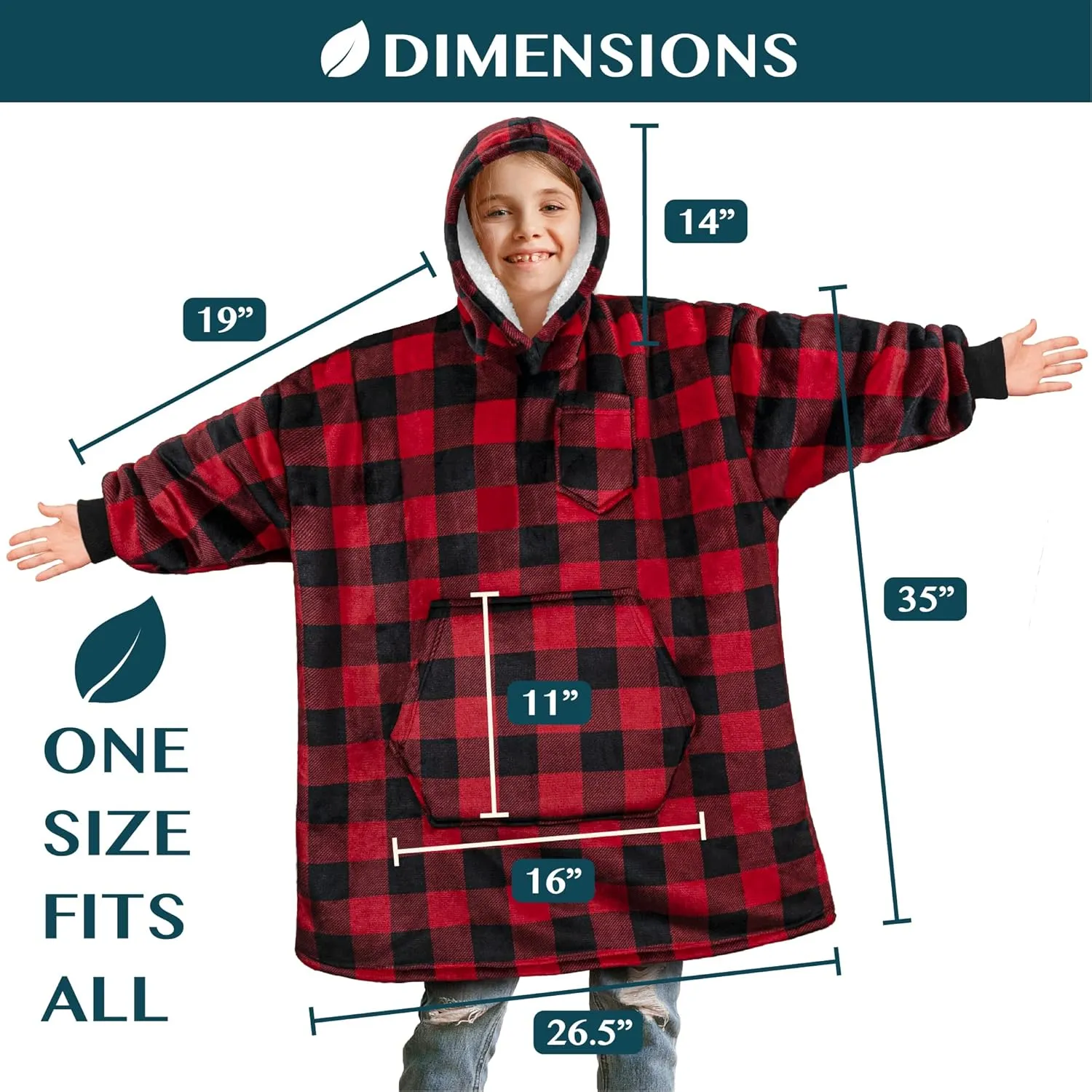 PAVILIA Wearable Blanket Sweatshirt Kids Boy Girl, Warm Cozy Giant Hoodie, Fleece Sherpa Oversized Hood Sleeves, Big Pocket